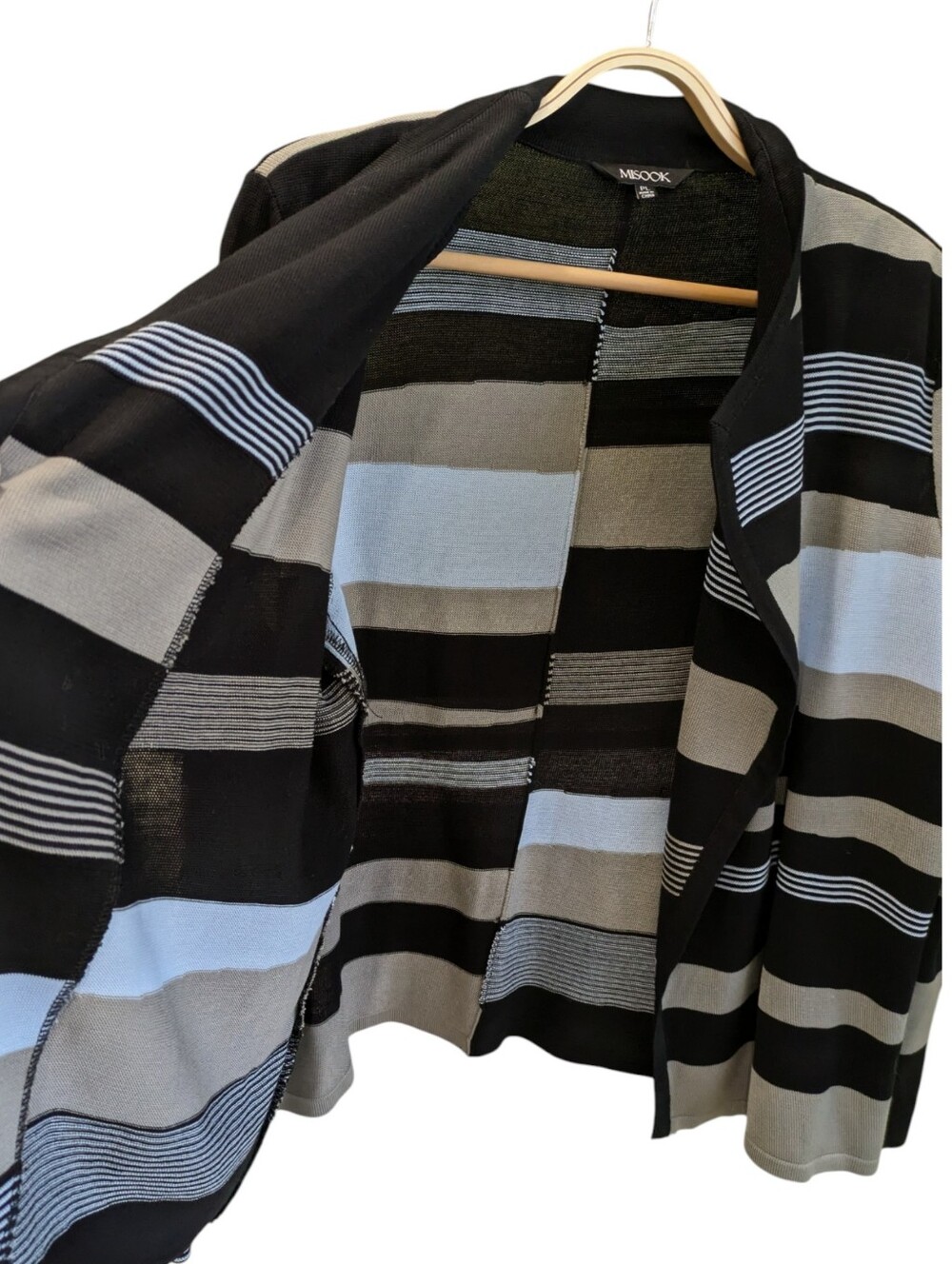 Misook Striped Cardigan Sweater Jacket Petite Large PL Open Front Drape Knit - Picture 4 of 9